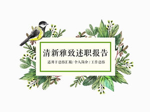 Pássaros, galhos e folhas, estilo literário verde, modelo de relatório de debriefing moderno e elegante