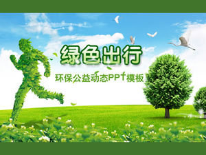 Zielony szablon ppt reklamy społecznej podróży i ochrony środowiska