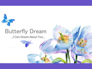 Blue purple bright color flower watercolor painting small fresh and beautiful wind ppt template