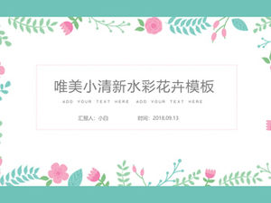 Vector branches and leaves small flowers beautiful watercolor small fresh work report ppt template