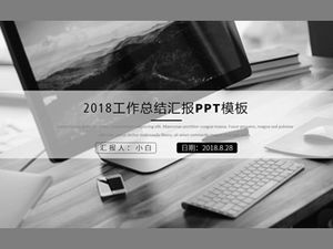 Modelo de ppt de relatório de trabalho simples em preto e branco cinza escritório desktop negócio grande imagem