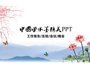 Modèle PPT de rapport de travail de style chinois Lotus et Wintersweet Ink