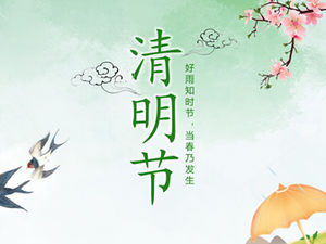 복숭아 꽃 제비 봄 바람 작은 신선한 중국 스타일 청명 축제 PPT 템플릿