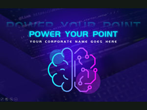 Diagramme de circuit créatif de cerveau modèle ppt de style électronique commercial de couleur bleu vif et violet
