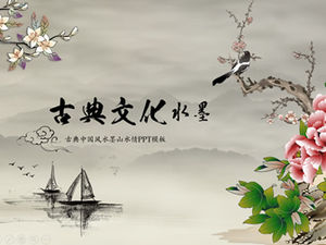 Peony cabang burung tinta budaya klasik laporan ringkasan gaya Cina template ppt