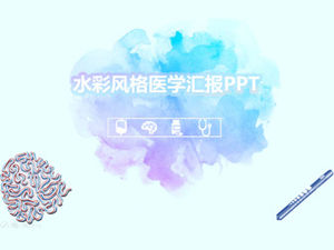 Blue purple bright watercolor elegant blue background medical style work report ppt template