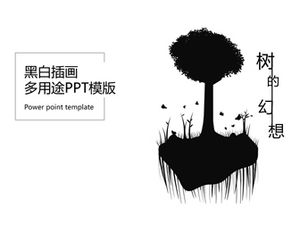 “樹幻想”黑白插圖抽象藝術多功能通用動態ppt模板