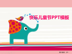 Birds and elephants play happily-illustration style design children's day ppt template