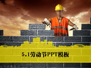 Pracownicy budowlani układają cegły - szablon ppt z okazji Święta Pracy 5.1