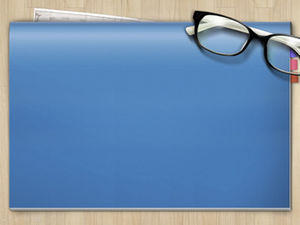 Visor de mesa de grãos de madeira, óculos, bloco de notas azul, estilo nostálgico, modelo de ppt de negócios gerais