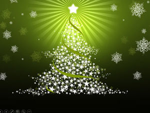 スノーフレーク、五芒星、光線、クリスマスツリー、美しい緑、クリスマスpptテンプレート