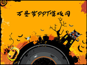 Castle, dead branches, bats, pumpkin lanterns and other Halloween elements polar coordinates creative cover-Halloween ppt template