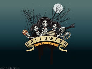 Play with Hi Skulls and Horror Blue Melon Lights Two sets of Halloween ppt templates package download