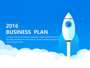 Cartoon little rocket straight into the sky and waves creative flat work plan ppt template