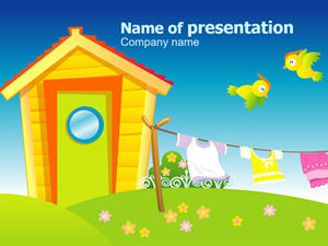 Cheerful birds, cute huts-children's day cartoon version ppt template