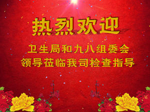 Warmly welcome leaders to come to inspect and guide the work. Festive red realistic fireworks ppt template