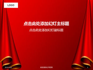 Rolling curtain pull opening cloth festive red business ppt template