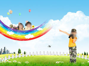 Rainbow koniec szablon ppt nauki, edukacji i edukacji fantasy dla dzieci