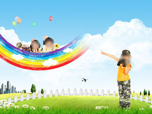 Rainbow end children's science, education and fantasy education industry ppt template