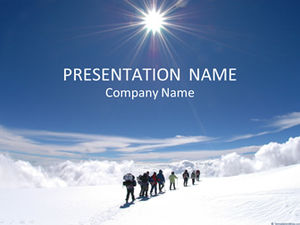 Mountaineering team climbing snow mountain team cooperation business ppt template