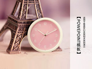 エッフェル塔時計ピンクの暖かいpptテンプレート