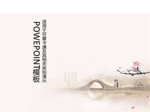 Bridge umbrella couple ink plum chinese style ppt template