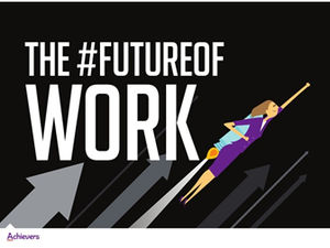 Szablon ppt w stylu kreskówek „The Future of Work”, stworzony na podstawie osiągnięć europejskich i amerykańskich