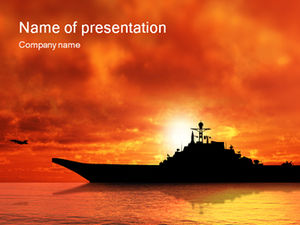 Gün batımı-askeri tema ppt şablonunda uçak gemisi