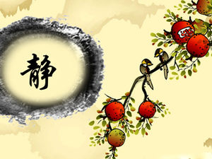 석류 가지에 새-간결한 중국 스타일의 PPT 템플릿