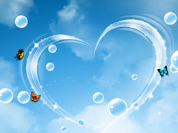 Farfalla, bolla, modello ppt di San Valentino romantico a forma di cuore di cristallo blu