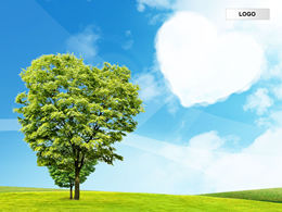 심장 모양의 구름 푸른 하늘 흰 구름 잔디 자연 풍경 PPT 템플릿