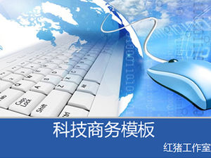Mouse keyboard world map classic blue technology ppt template