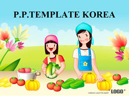 Modello ppt del fumetto di vettore di dieta di frutta sana coreana