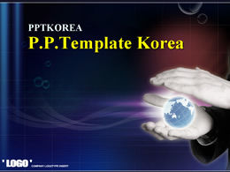 網格氣泡地球儀韓國藍色經典商務PPT動態模板