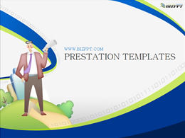 Korean concise blue business ppt template
