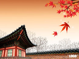 Korean style maple leaf falling autumn landscape ppt template