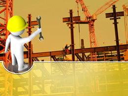 3D small person holding a wrench in hand construction industry construction ppt template