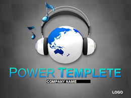 Earth with headphones music theme ppt template