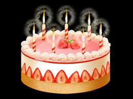 Velas de aniversário acesas em material ppt de bolo de aniversário