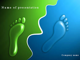 เทมเพลต PPT รอยเท้าสามมิติสีน้ำเงินและสีเขียวที่สร้างสรรค์