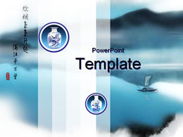 Ink landscape and Chinese porcelain ppt template