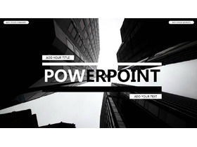 Black and white personality commercial building background picture layout PPT template