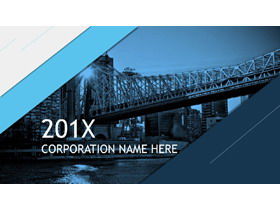 Blue European and American PPT template of bridge building background