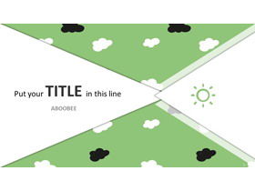 Fresh slide template with green cartoon clouds background