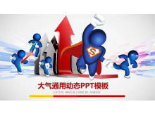 Karikatur-PPT-Schablone mit blauem Übermenschen und dreidimensionalem Pfeilhintergrund