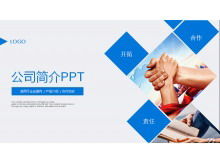 Niebieski klasyczny szablon PPT do promocji produktu compavny