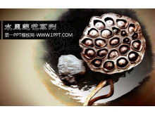 Classical Chinese style PPT template of ink lotus lotus background (2)