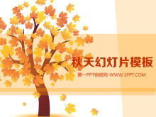 Autumn theme slide template with cartoon maple maple leaf background