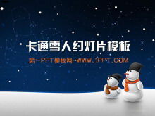 Cartoon slide template with snowman under the night sky background