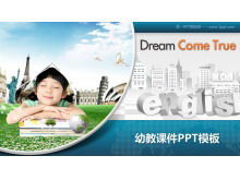 Cute kids background dreams shine into reality PPT template Cute kids background dreams shine into reality PPT template